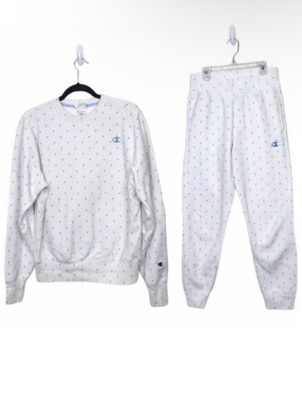 Champion HVN White Blue Palm Tree Sweatsuit Sweats and Sweatshirt Set Small